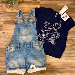 Overalls with lace at the bottom and Disney shirt